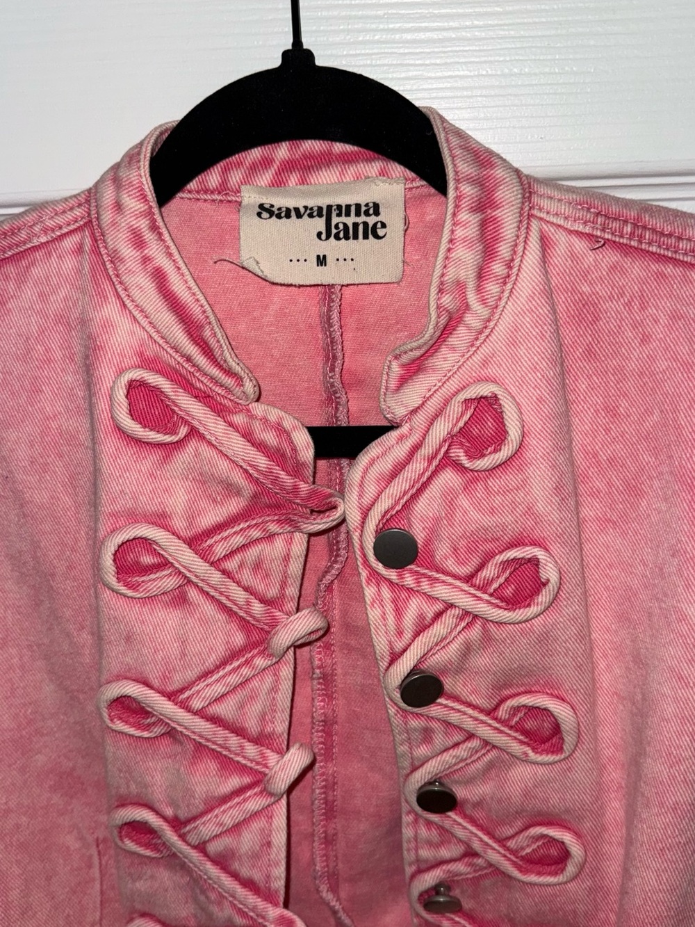 Savanna Jane Medium Free People Pink Military Lace-Up Jacket Cotton Women’s - Picture 3 of 5
